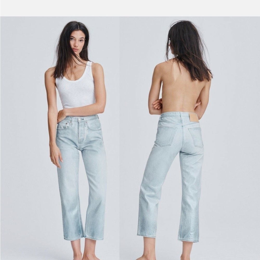 Rag & Bone Maya High Rise Ankle Straight Jeans in Raven Foil